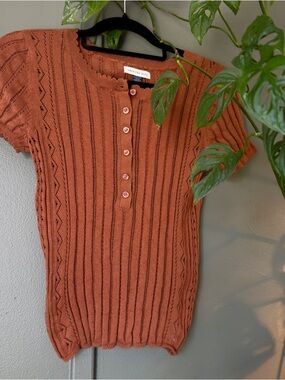 American Eagle Rust Short-Sleeve Knit Blouse